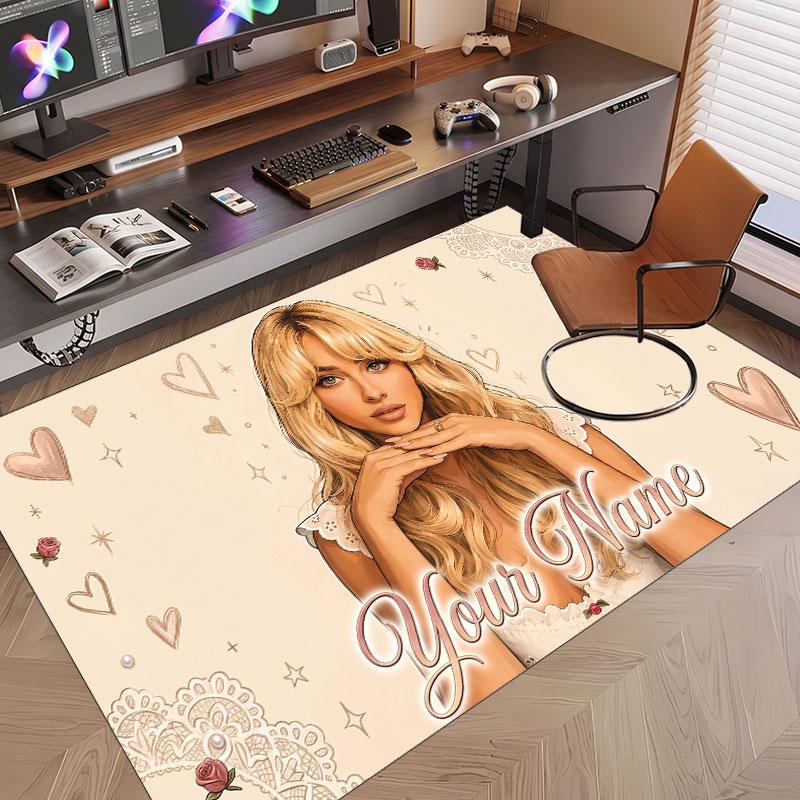Custom Name Crystal Velvet Rug,Sabrina Carpenter Comfortable Anti Slip Floor Mat For Room Decoration