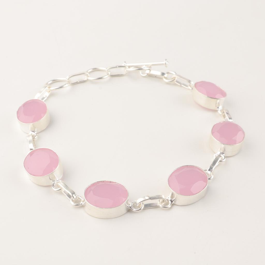 Rose Chalcedony Gemstone 925 Sterling Silver Jewelry Handmade Stylish Bracelet RB-5-9