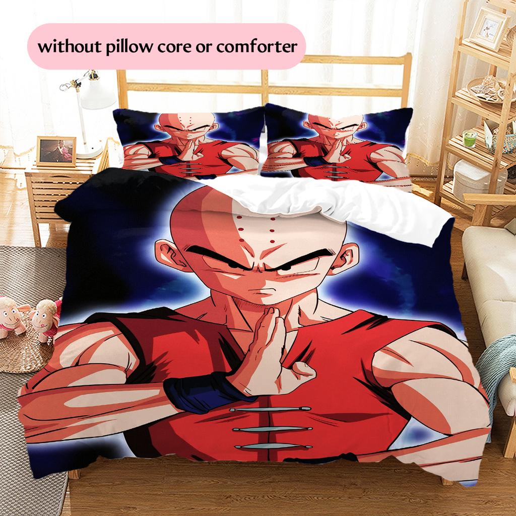 Dragon Ball Krillin Muster Bettwäsche Heimdekoration Geburtstagsgeschenk (1 Bettbezug + 2 Kissenbezüge, ohne Füllung)