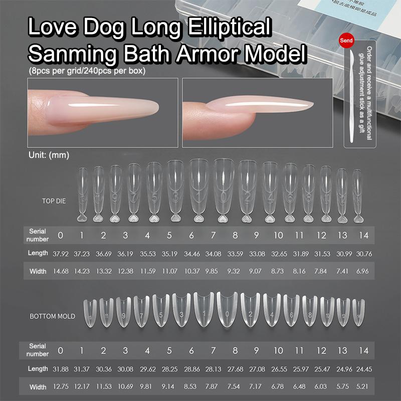 

240 шт. Форми для подвійного нарощування нігтів-сендвіч, багаторазові, для повного покриття, прозорий інструмент для формування нарощування нігтів, форми для нігтів типу «коробка», «мигдаль»