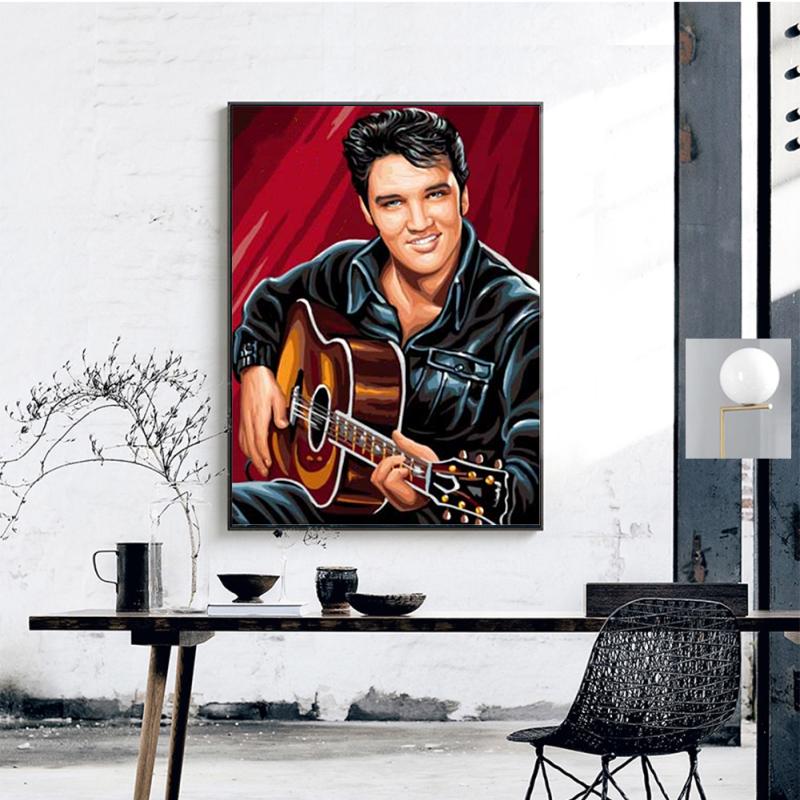 Kits De Diamant Peinture 5D Complète Elvis Presley Diamond Painting Cristal Strass Bricolage Ronde Diamant Broderie Point De Croix Pour Salon Chambre Décor Murale Cadeau Round Drill,70x90cm(28x36in