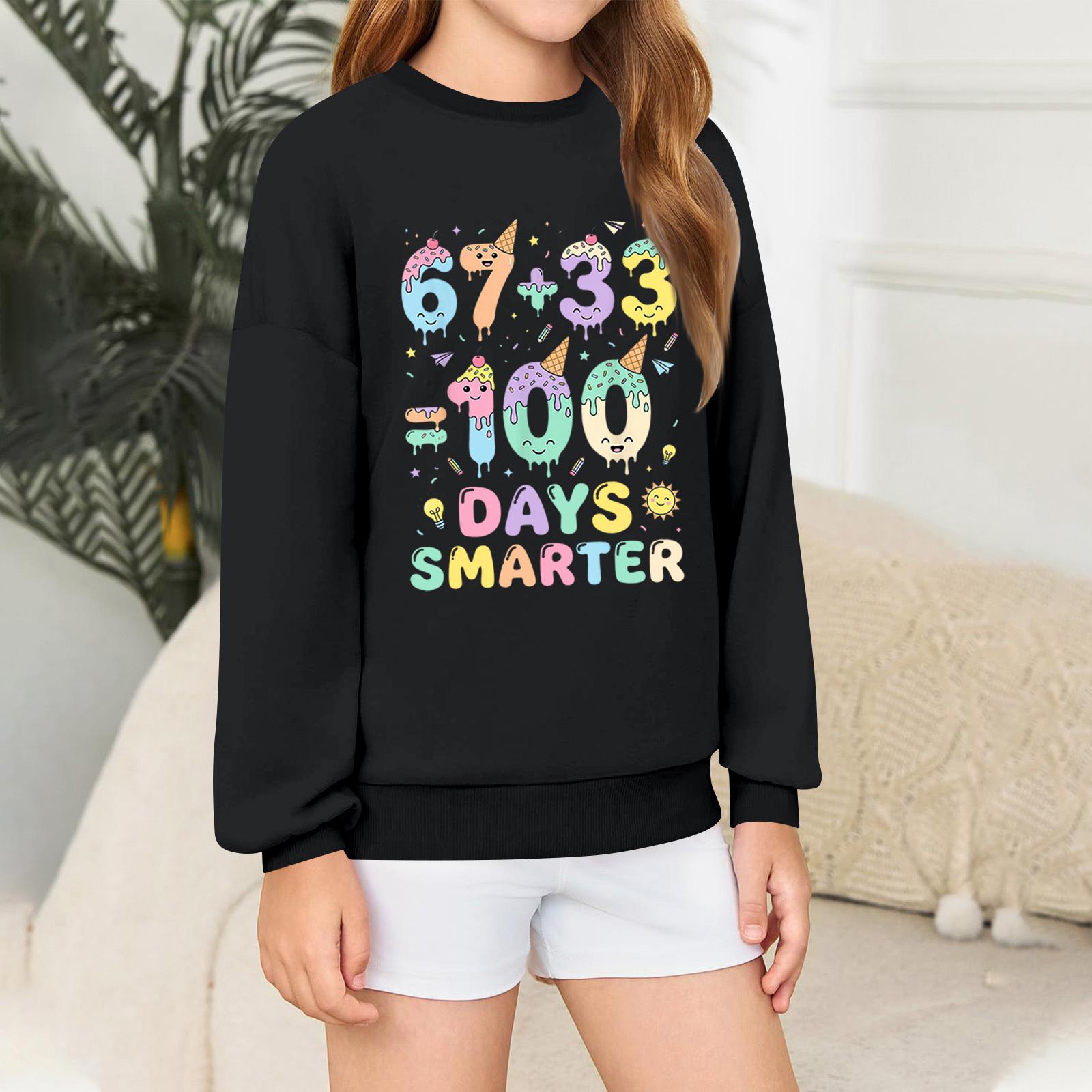 Children s Long-sleeved Loose-fitting Pullover Top With Letter Print 160 чёрный