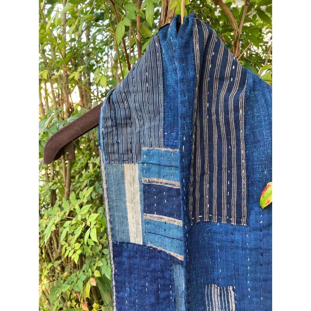 Used C29 Boro Stole Old Cloth Remake Indigo Dye Indigo Dye Patchwork Sewing Sashiko Boro Vintage