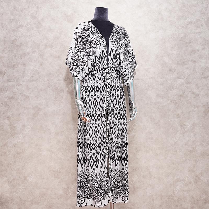 Lässige Bikini-Vertuschungen, blaue Tunika, Boho-Druck, Sommer, Übergröße, Strandkleidung, Badeanzug-Vertuschung