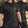 Sports T-shirt Camouflage Short Sleeve Men Lapel Button Loose Top for Outdoor