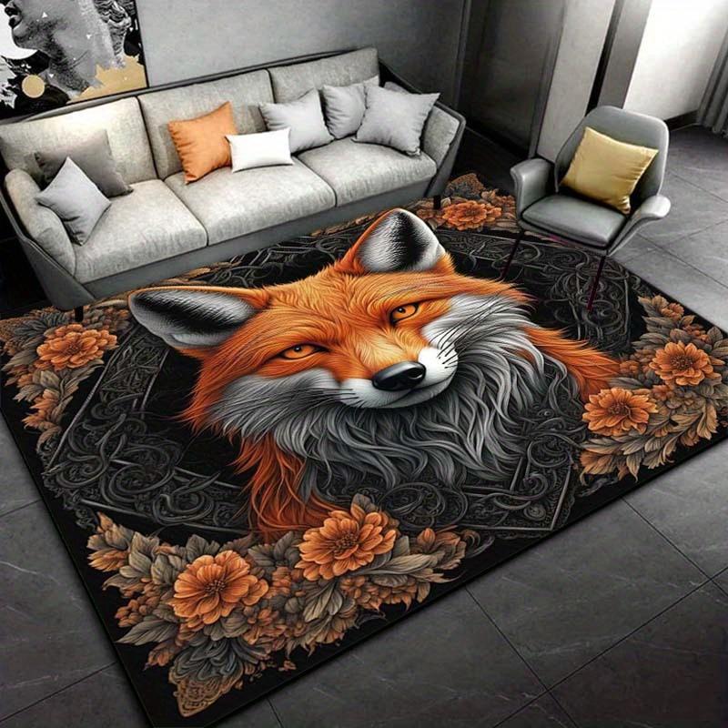 Fox Floral Area Rug Vibrant Animal PrintCarpet for Living RoomCozy and Stylish Home Decor Anti slip carpet can be machine washed