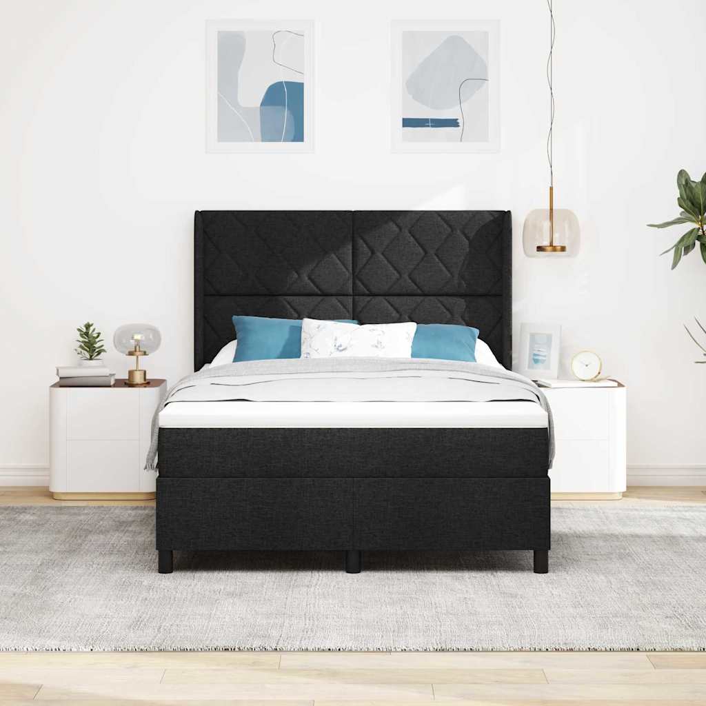 Boxspring Bed with Cushions Black 190 x 140 cm Fabric