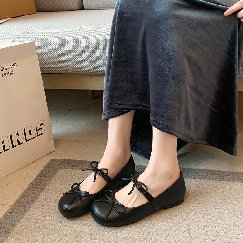 Shallow Bow Flat Shoes Spring New Versatile Single Shoes Wide Feet Fat Feet Large Size Women's Shoes