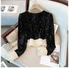 Retro Button Stitched Round Pullover Shirt with Long Sleeves Fashionable Gold Velvet Women's Top