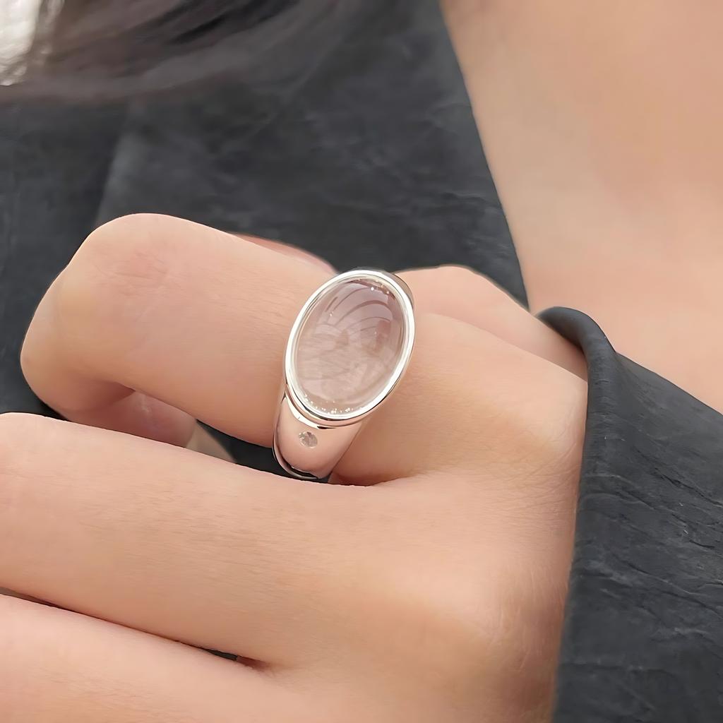 PANJBJ 925 Silver Geometry Crystal Ring For Women Ellipse Exaggerated Punk Water Drop Open Jewelry Gift