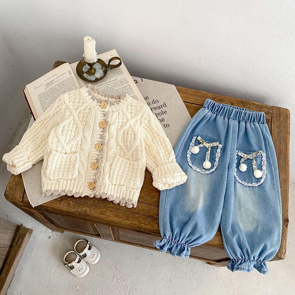 Baumwollstrickjacke mit Farbblock-Besatz für Babys und Kleinkinder – Unisex-Rundhalsausschnitt