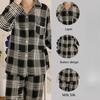 Pyjama Strickjacke Revers Herbst und Winter Retro Langarm Lange Hose Student Schlafen Pflegeleicht Schwarz Karo Damen