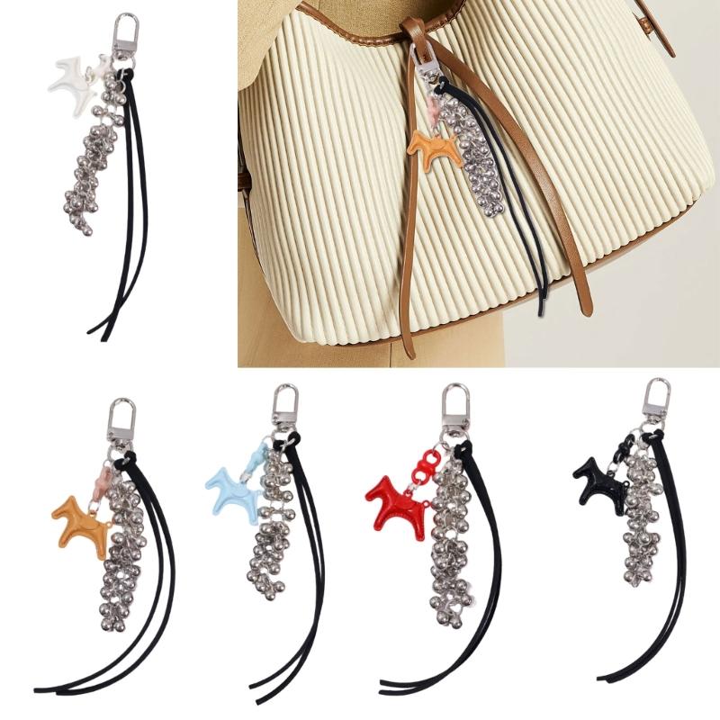 Leather Horse Bag Charm Pendant Car Keyrings Braided Rope Keychain Charm for Backpack Purses Handbags Decorations Gift