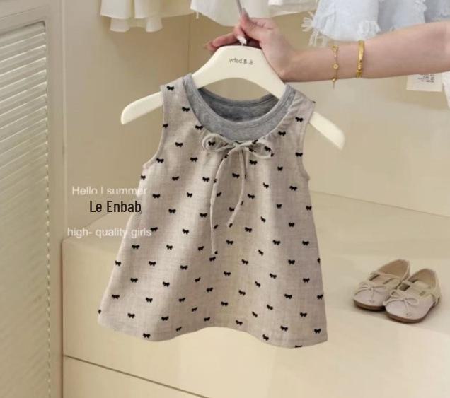 

Girls New Apricot Bow Vest Skirt - Trendy Summer Fashion for Baby Girls (Model 50015) 130cm