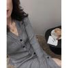 Autumn new design sense niche fashionable woven texture V-neck medium and long slim knitted dress dress women