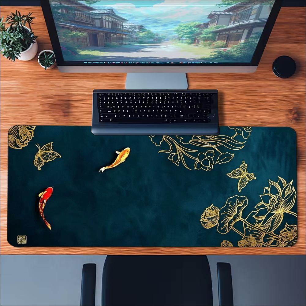 Asian Koi Lotus Ornament Art NonSlip Rubber Mouse Pad For Accurate Mouse Control Gaming Desktop Daily Entertainment