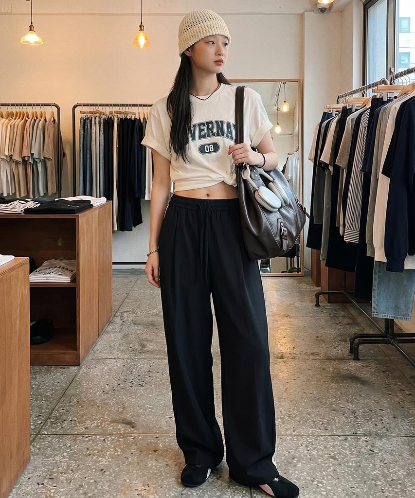BASIC HOUSE Women'S Breathable Elastic Waist Wide Pants Black