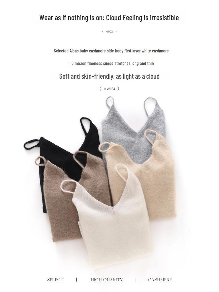 100% Pure Cashmere Deep V-Neck Camisole for Women - Soft, Sexy, and Warm Knit Vest