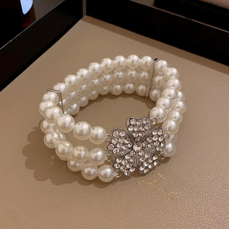 French light luxury flower diamond pearl multi-layer necklace niche creative collarbone chain temperament fashion high-end jewelry