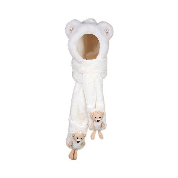 Little Bear Winter Hat & Ear Muffs Set: Cute Plush Hood with Gloves & Scarf 3-Piece for Kids