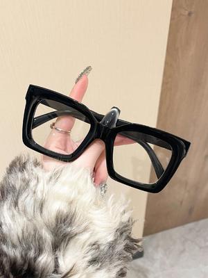 1/2 Stück Damenbrille mit quadratischem Rahmen, Schildpattfarbe, transparente Gläser, schlichter klassischer Stil, geeignet für den täglichen Gebrauch und Reisen