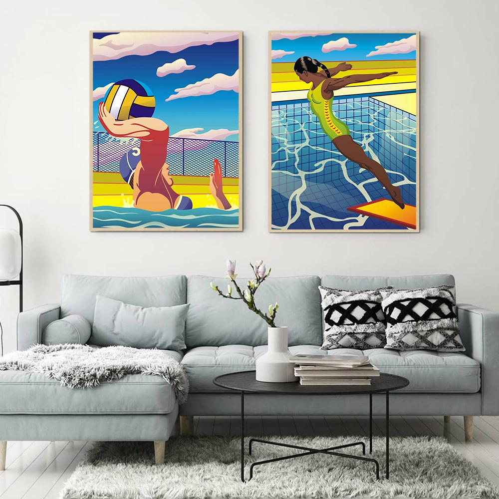 Summer Swim Abstract Wall Art Prints Nordic Poster Swimming Pool Aerial Photography Canvas Painting Picture Living Room Decor No Frame