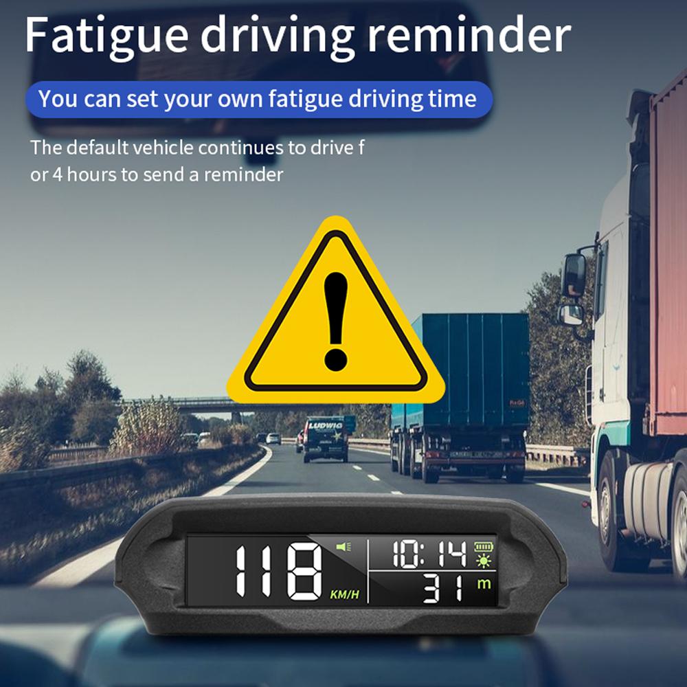 Solcelledrevet digitalt HUD-display for bil, GPS-head-up-display, automatisk speedometer, påminnelse om overhastighet og sliten kjøring, bilklokke, temperaturvisning