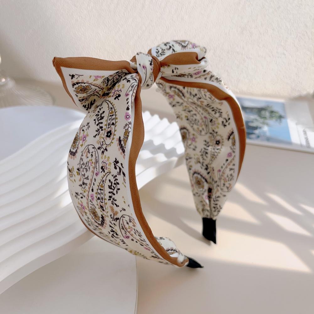 Retro Bohemian Bandanna Bow Rabbit Ear Headband for Women Floral Paisley Wide Hoop Turban Hair Band Hair Styling Accessories