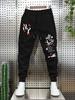 Punk-ny Men Jogging Pants Pocket Skeleton Hand NY Print, Leg Grunge Flame Letter Design, Relaxed Breathable Sweatpants for Street Casual Outings