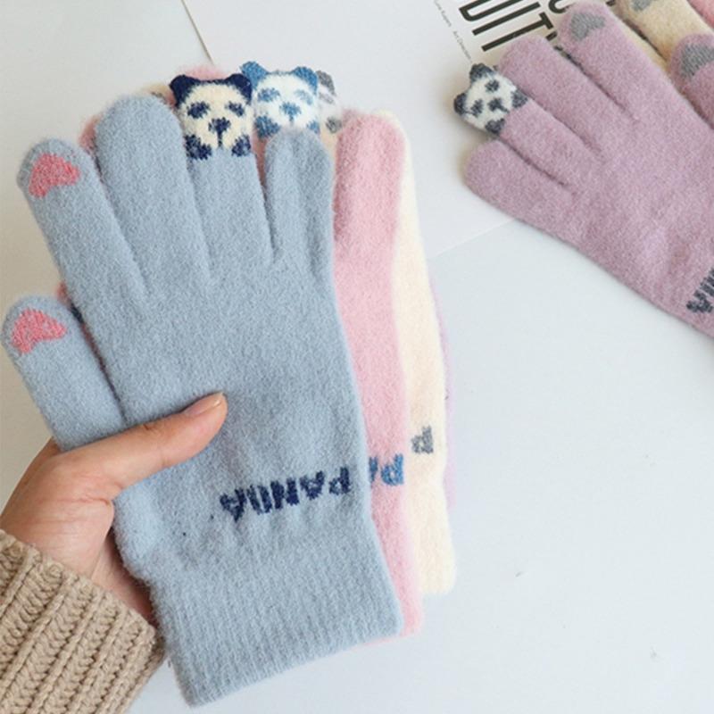 Panda Finger Warm Touch Screen Gloves Five Fingers Cartoon Cute Student Couple Riding Girl Autumn and Winter Cold Protection