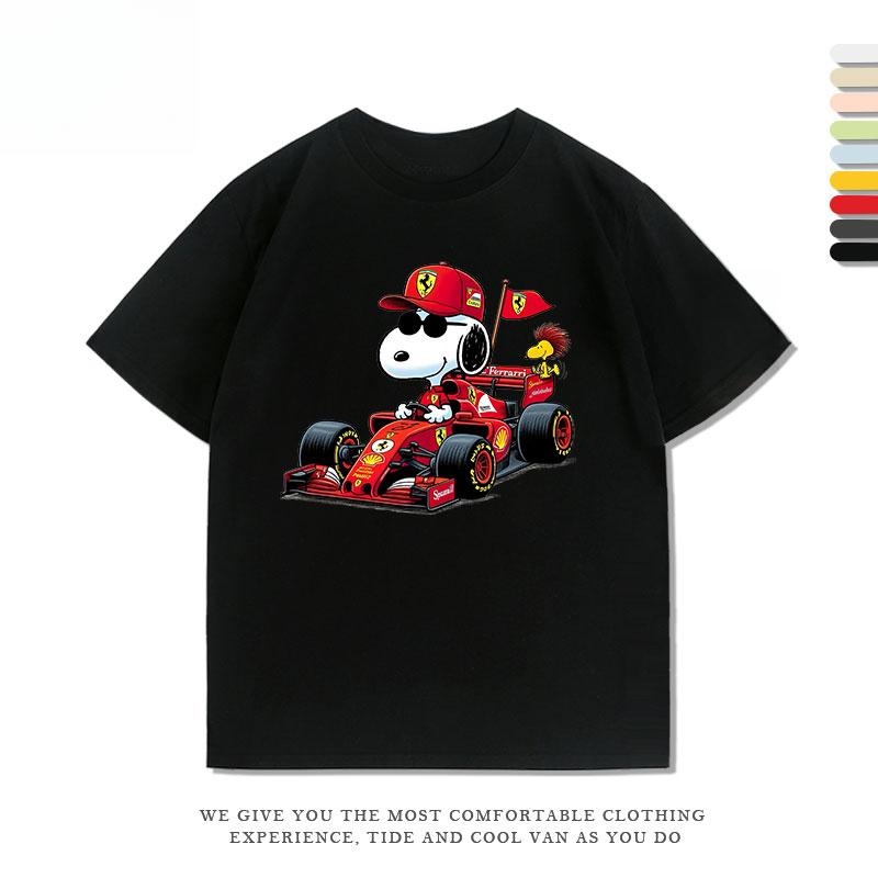 T-shirt Anime Course Snoopy Hommes Femmes Imprimé Drôle Mode d'Été Décontracté Coton Manches Courtes T-shirt Moto