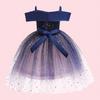Toddler Girls Cold Shoulder Galaxy Mesh Party Dress Casual Dresses Kids Princess Pageant Gown Christmas Party Paillette Wedding Dress
