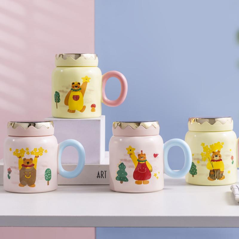 Creative Cartoon Bear Ceramic Cup Home Office Cup Couple Mug Store Celebration Souvenir Mirror Water Cup