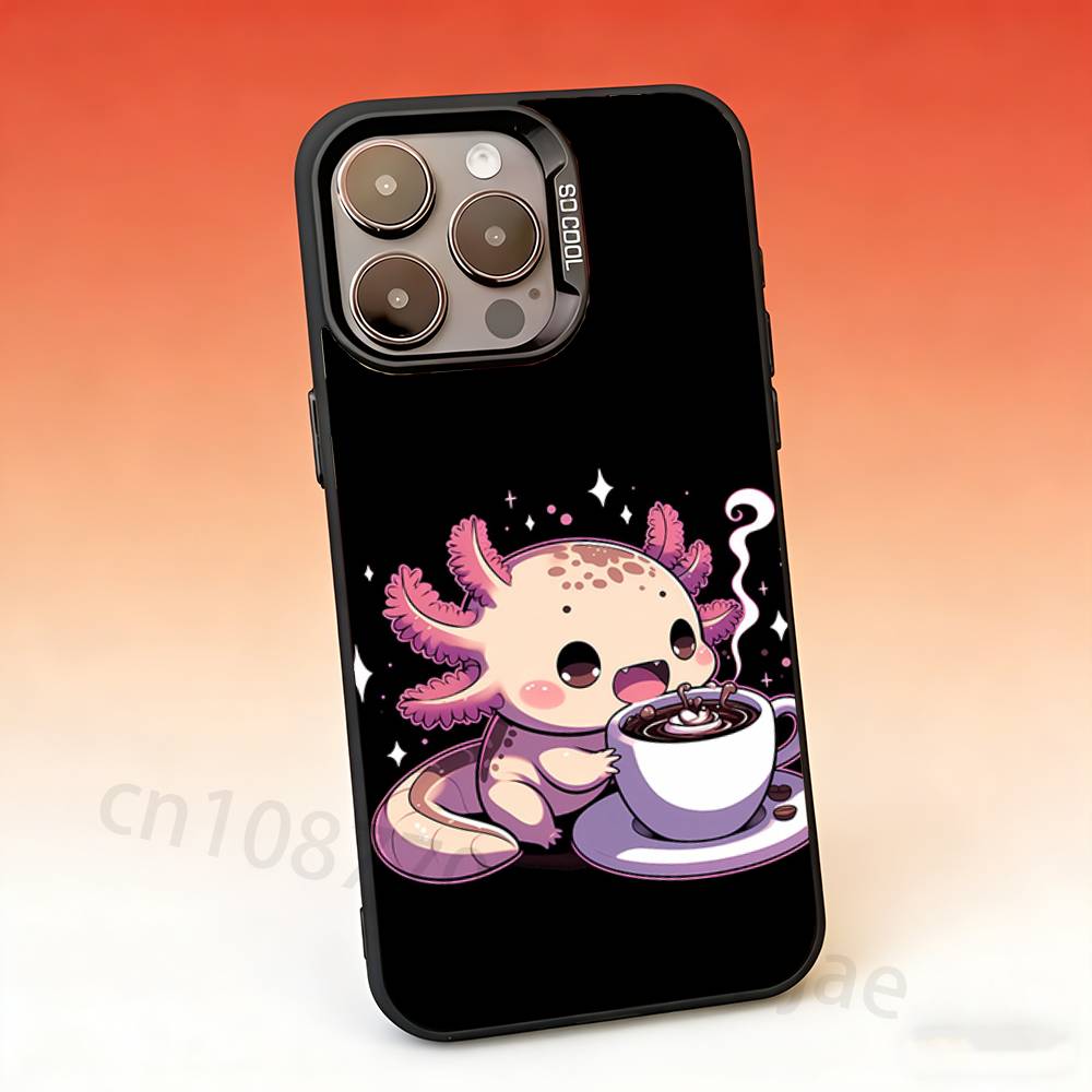 

Cute Axolotl Black Matte Phone Case For iPhone 17,16,15,14,13,12,11,Pro,Max,Plus,Mini, Matte Shockproof Case iPhone15
