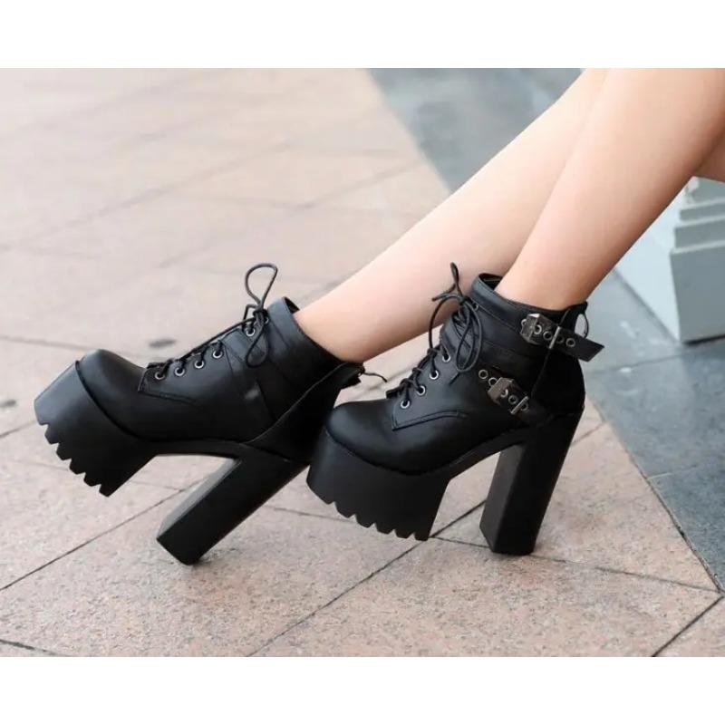 Fashion 2025 Spring New Korean Thick Heels Short Boot 14cm Super High Heel Womens Shoes Platform Sexy White Fashion Ankle Boots