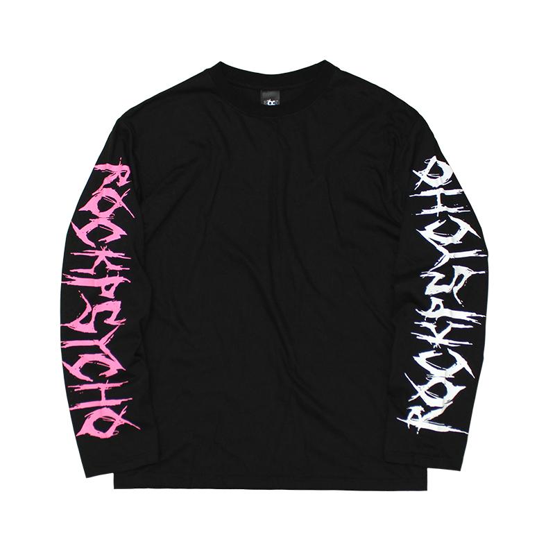 Rock Psycho Two-Arm Lettering Long Sleeve T-Shirt (Black) L