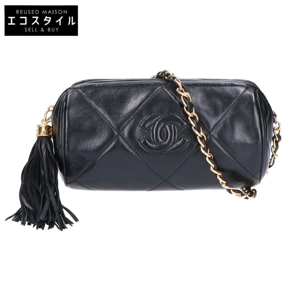 Chanel 0 Series Quilted Leather CC Logo Fringe Chain Shoulder Bag Black/GDHardwareUsed