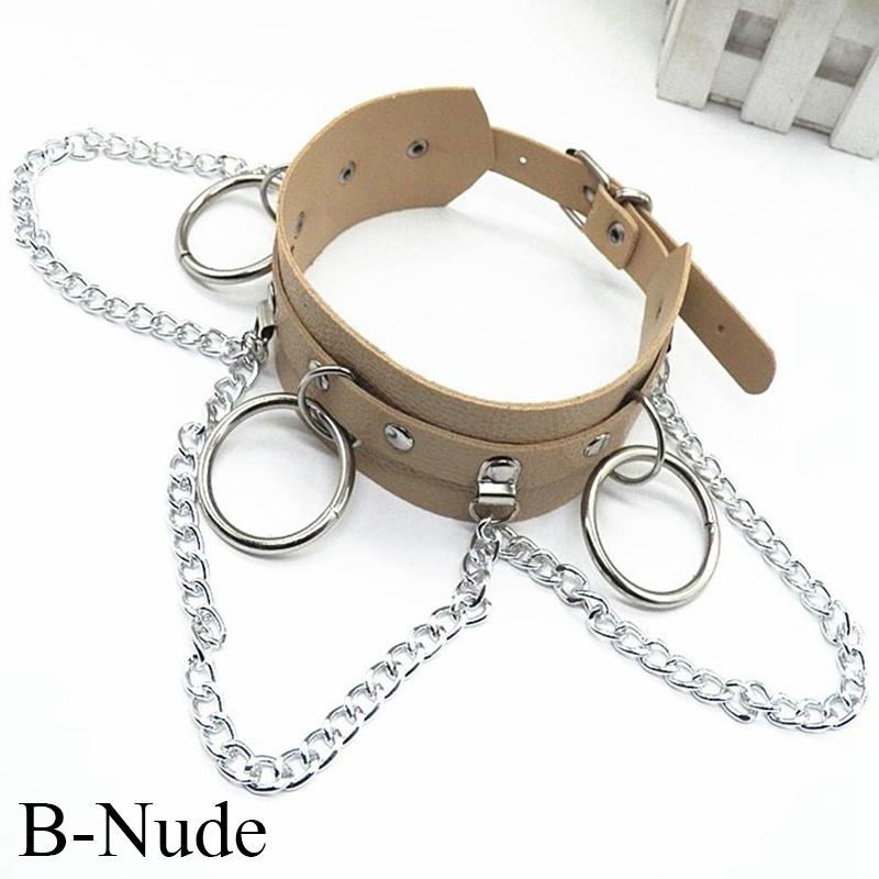 Women'S Fashion Punk Street Snap Nightclub Pu Leather Choker Metal Ring Chain Necklace Collar Rivets Goth Belt Adjustable Buckle Neck Accessories