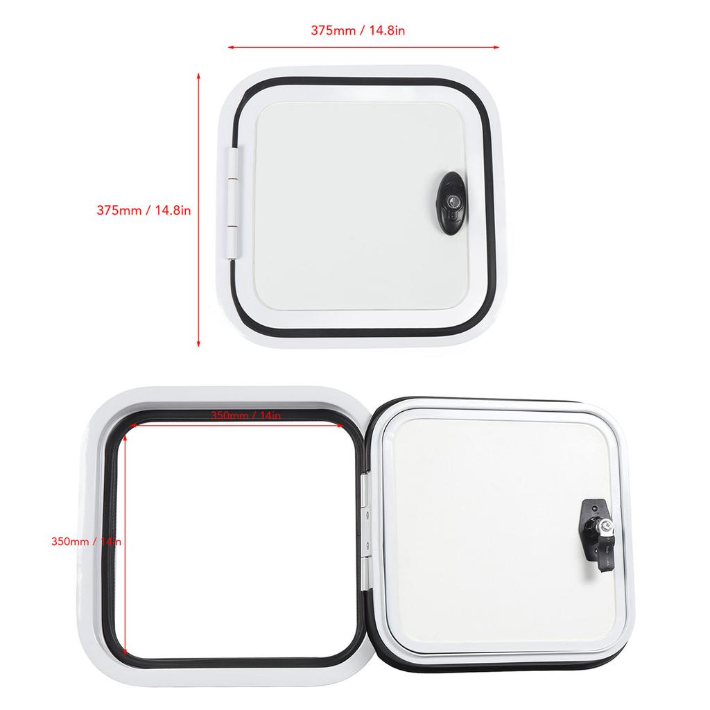 RV Compartment Hatch Cover Long Life Travel Trailer Access Door 14 X 14 Inch Horizontal or Vertical Installation for Campervan