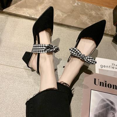 Women's Pointed Toe Sandals Summer High Heels Shoes Suede Fabric Vacation Beach Shoes Square Heel Bow Women's Shoes