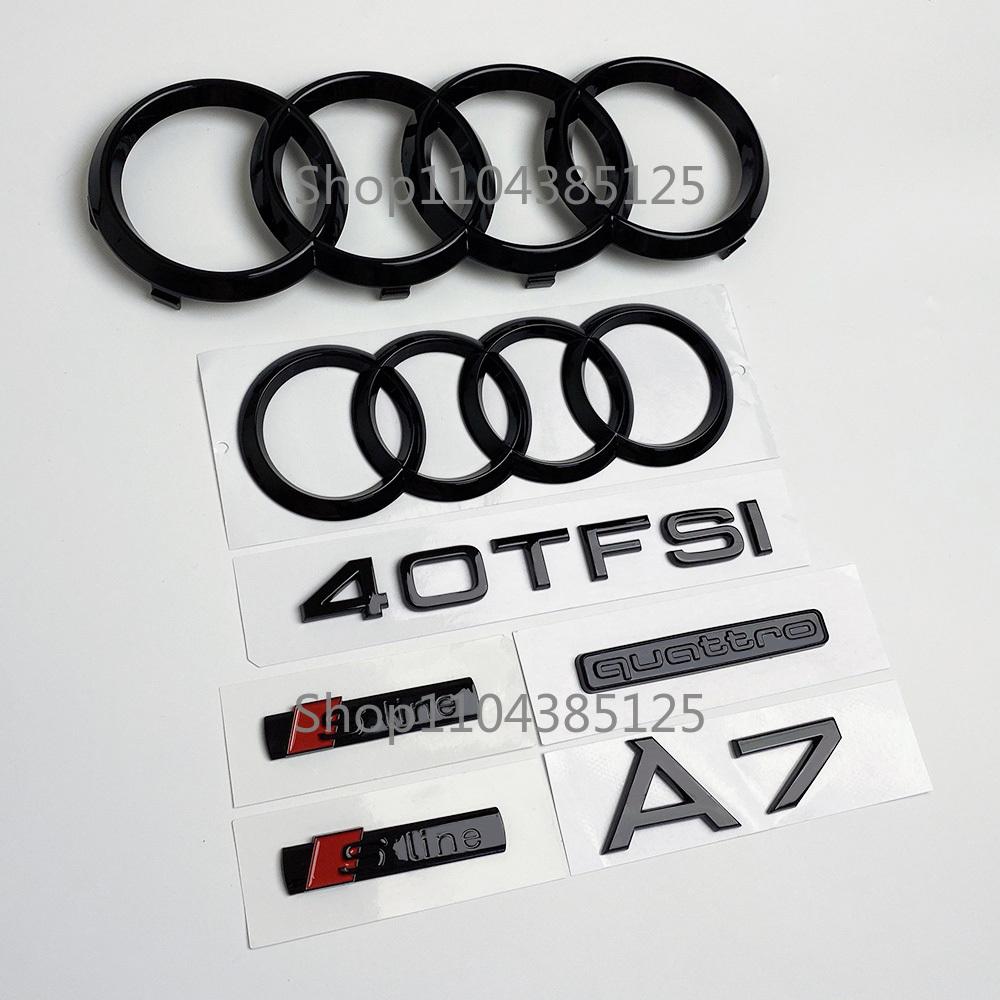 hot A7 4-Ring logo ABS Black Car Hood Front Bonnet Grill Rear Trunk Emblem Badge Sticker A7 mark 30TFSI 40TFSI Quarrto Emblem