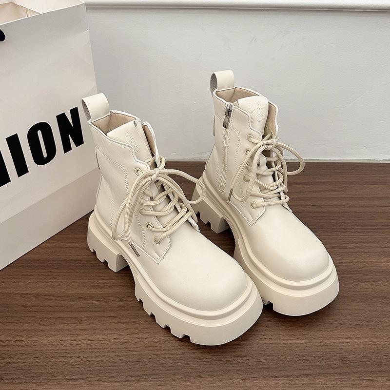 Thick-soled slim Maillard style short boots 2025 autumn new British style round head retro small Martin boots women