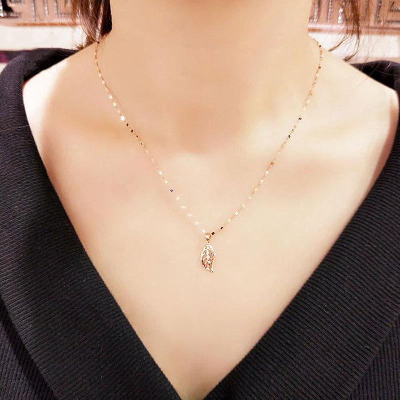 Purple Gold Color Gold Shiny Leaf Pendant Necklace Rose Gold Plated Temperament Necklace