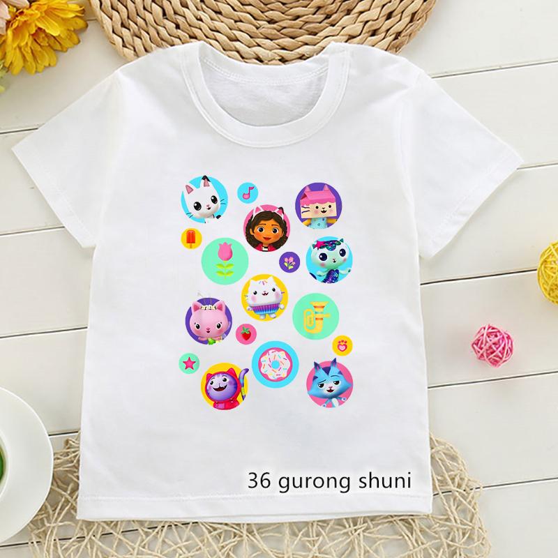 2026 Hot Sale Gabby Dollhouse Cartoon Print Tshirt Girls Kawaii Kids Clothes Cute Cat T-Shirt Children'S Clothing Summer Tops