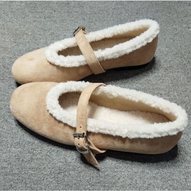 Mao Mao shoes niche winter round head Yangjing wool Mary Jane shoes women's comfortable flat bottom with women's cotton shoes