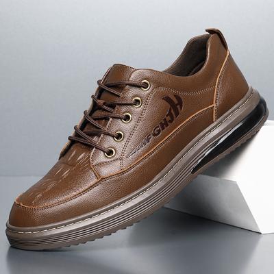 Cowhide Men's Shoes Men's Casual Leather Shoes Leather Men's Lace-up New Shoes Men's Trendy Inner Heightened Board Shoes Trendy