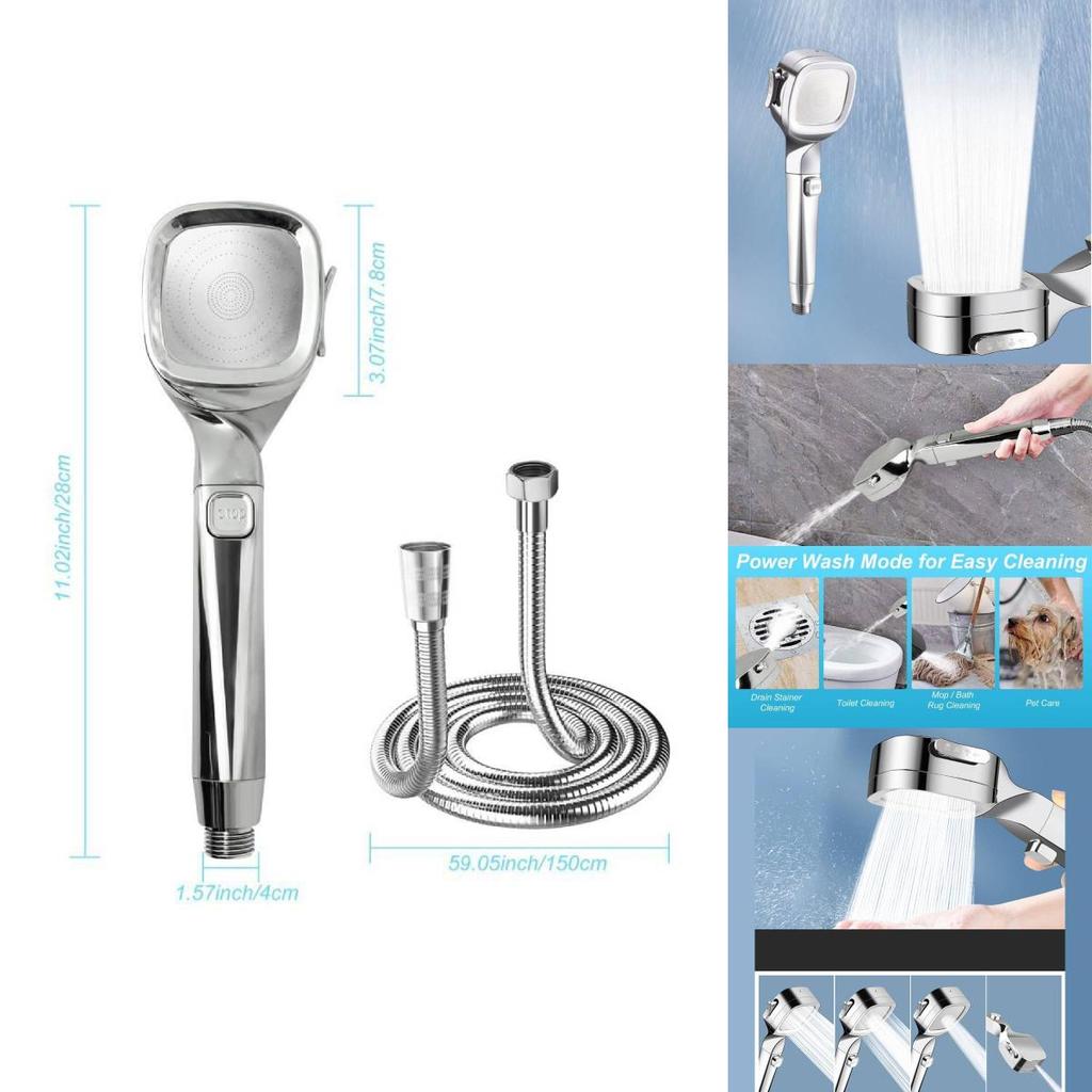 Supercharged Shower Head Set, Stainless Steel Material, Rainfall Function, Four Gear Adjustment