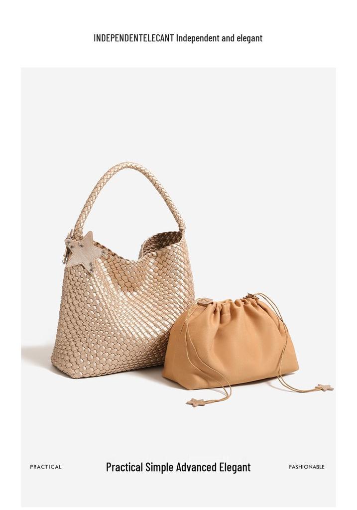 2026 Fashionable Woven Women's Bucket Bag, High-End Shoulder & Underarm Handbag