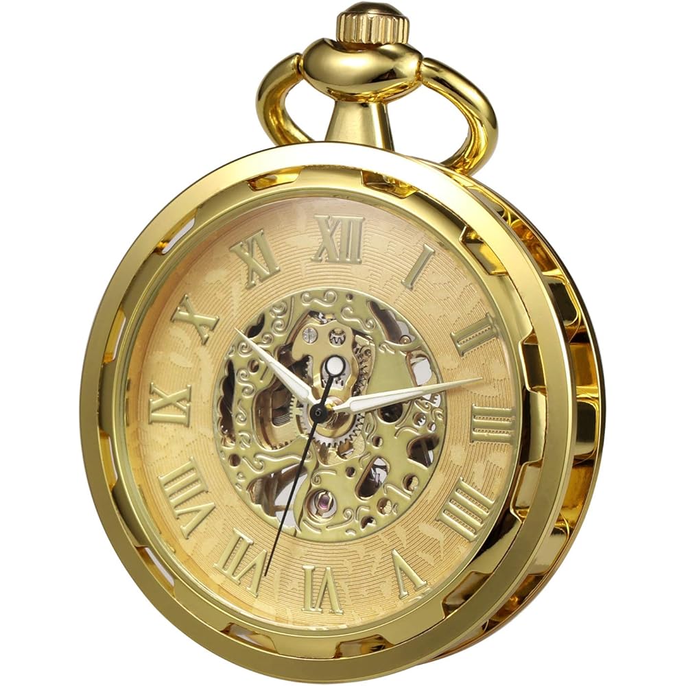 Treeweto Antique Mechanical Skeleton Pocket Watch Men s Gold with Chain