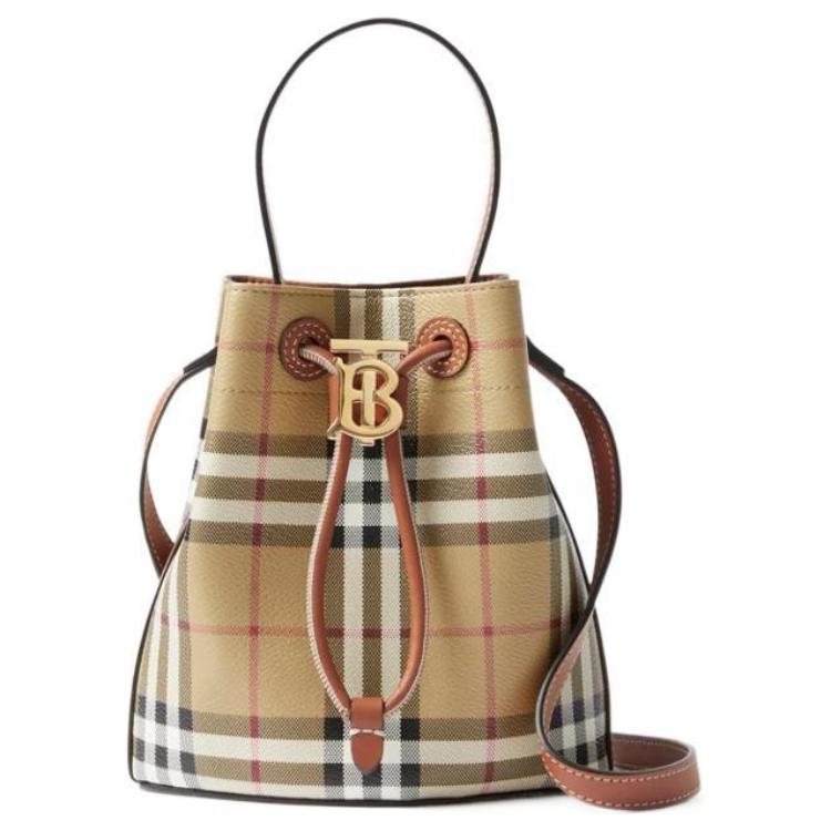 

Burberry Adjustable Non-Detachable Shoulder Strap Drawstring Closure Checkered PU Bucket Bag Mini Women Shoulder Bag 80739491 Gift Set(Basic Set+Box+Shopping Bag)